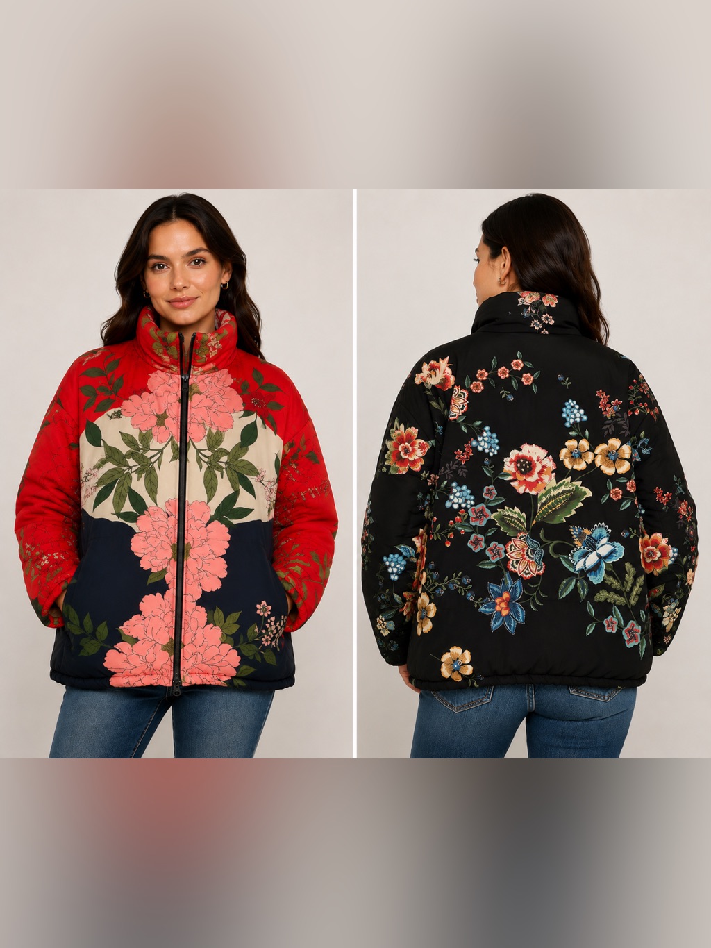 Johnny Was Lindana Reversible Floral Puffer Jacket Xs Nwot Rare